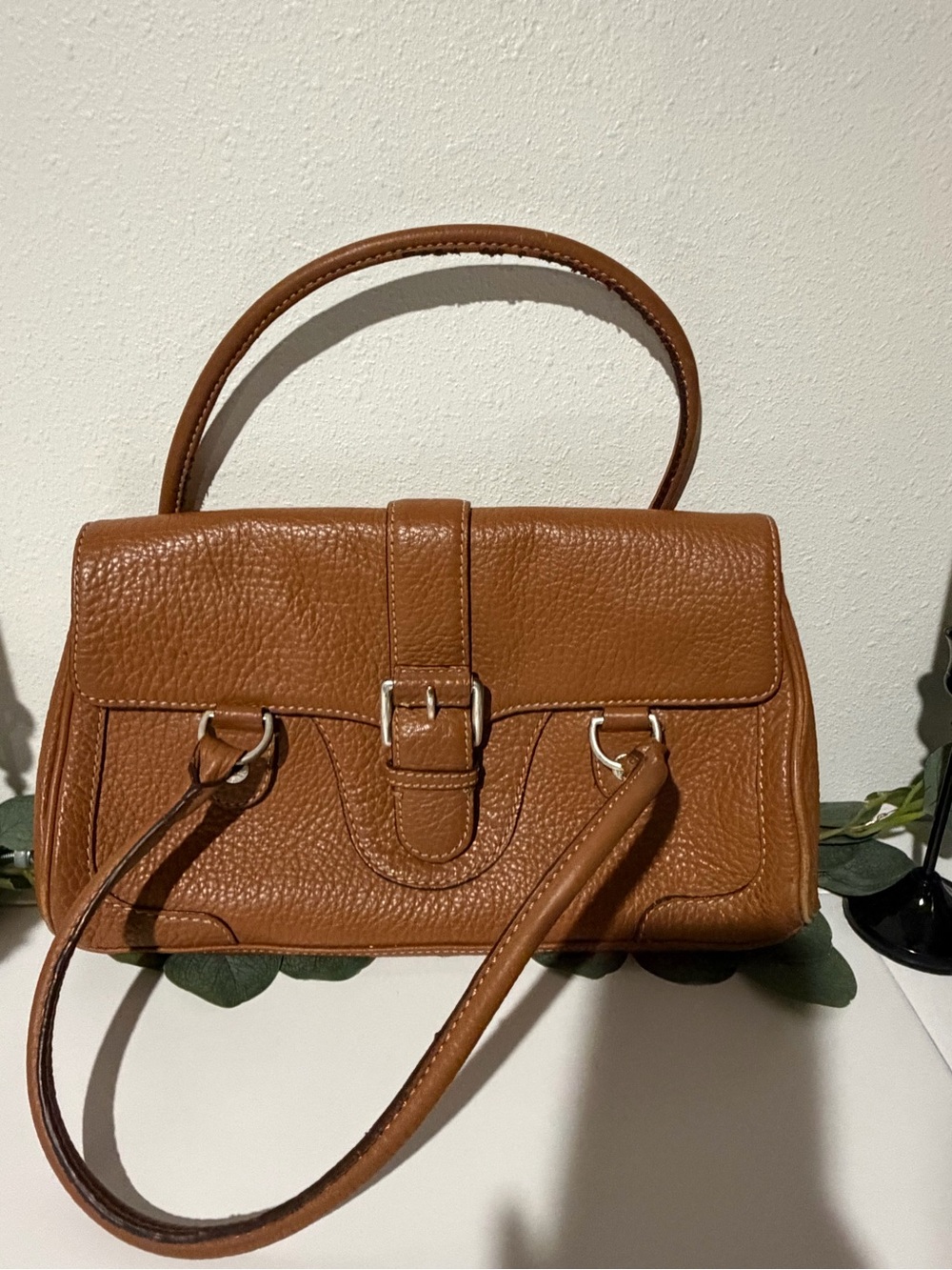 Michael Kors Brown Pebbled Leather Satchel with Buckle Detail